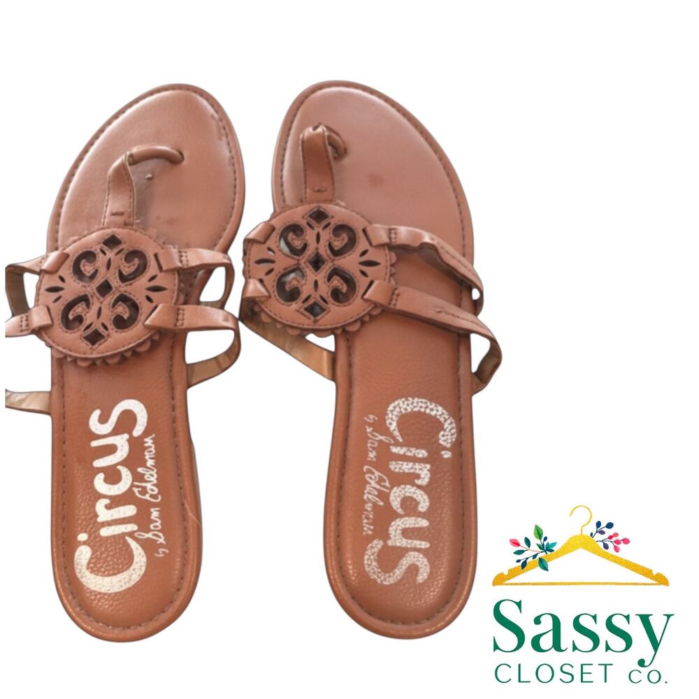 Circus by Sam Edelman Canyon Brown Medallion Thong Slide Sandals 9 VGUC